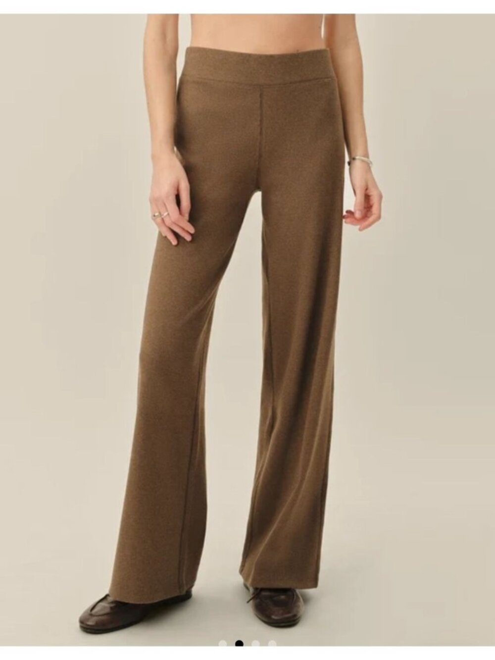 Buck Mason Womens Brown Ribbed Weekender Knit wide leg Pants size Small Lounge